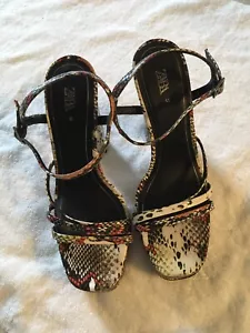 ZARA Multicolored Leather Faux Sneak High Heel Straps Style Sandals Size 10.5 - Picture 1 of 10