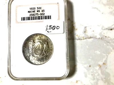 1920 MAINE CENTENNIAL COMMEMORATIVE SILVER HALF DOLLAR,CERTIFIED NGC MS65 - Image 1 of 2