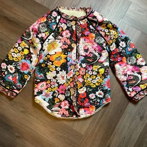 Blumen Steppjacke Damen Sherpa gefüttert Knopfleiste Mantel Vintage Rüschen Boho - Bild 1 von 10