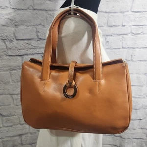 Vintage Equipage hellbraune Ledertasche Handtasche mit oberen Griffen & Druckknopfverschluss - Bild 1 von 12