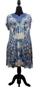 One World ♈Women's Embellished stretch knit DRESS size 1X~green/blue/white - Picture 1 of 3