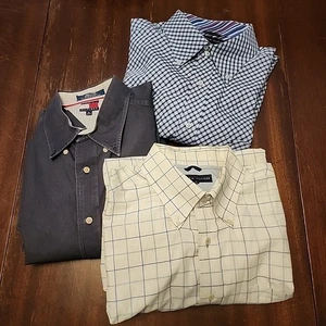 Tommy Hilfiger Lot Of 3 XL Long Sleeve Button-Down Mens Dress Shirts Checkered - Picture 1 of 24