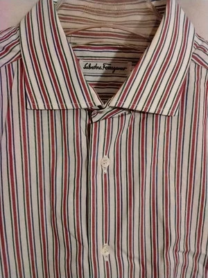 Camisa salvatore ferragamo para hombre talla 16 vestido a rayas manga larga en muy buena condición Foto 1 de 4