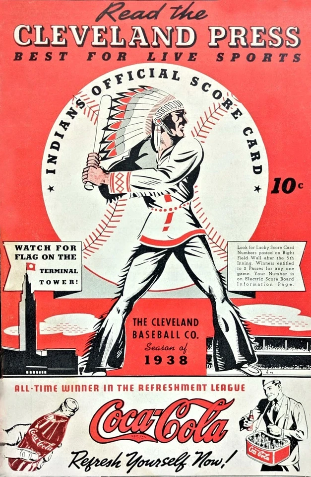1938 CLEVELAND PRESS INDIANS OFFICIAL SCORE CARD COCA-COLA COVER glossy reprint - Image 1 of 1