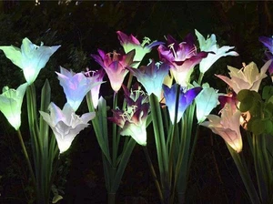 LED Solarlampe Solarleuchte Gartenlicht Außen-Beleuchtung Lily Blume Garten - Bild 1 von 13