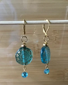 Schöne handgefertigte Boho Ohrringe, Türkis & Gold - Bild 1 von 4