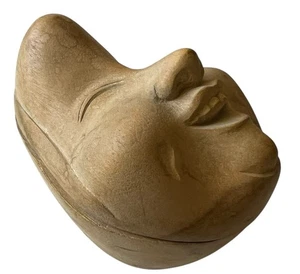 Holz Schmuckschatulle lächelnder Mann 3-dimensional Made in Indonesia 4x4" Drehdeckel - Bild 1 von 9