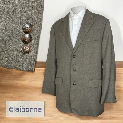 Abrigo Deportivo Claiborne Hombre 42L Marrón Verde Texturizado Poliéster Tres Botones Foto 1 de 4