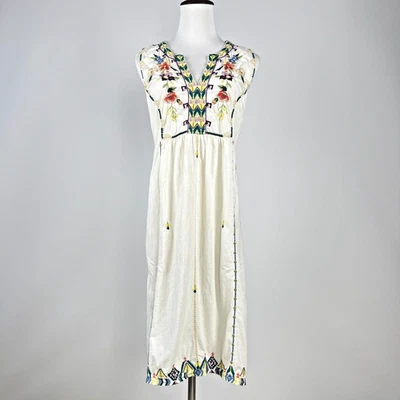 Nuevo sin etiquetas Vestido Johnny Was Bordado Floral Algodón Midi Blanco Talla S Foto 1 de 4