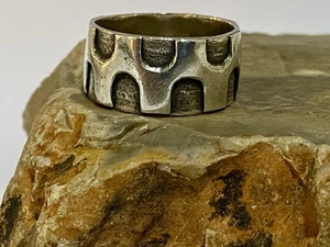 Anello castello medievale fascia sigari uomo argento sterling vintage misura 9,75 - Foto 1 di 17