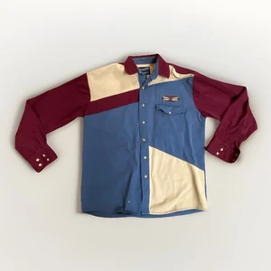 Vintage Wrangler Western Hemd Gr. M Pearl Snap blau weinrot & creme Farbblock - Bild 1 von 12