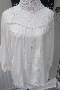 TU Size 20 Winter White Embroidered, Lace Insert Blouse. 3/4 Sleeves. Steampunk. - Picture 1 of 7