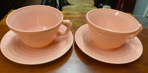 Hazel Atlas Cups and Saucers set of 2 peach color - Picture 1 of 4