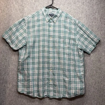 Chaps Linen Cotton Size XXL Men's Button-Down Shirt Green, Gray, & White Plaid - Image 1 of 4