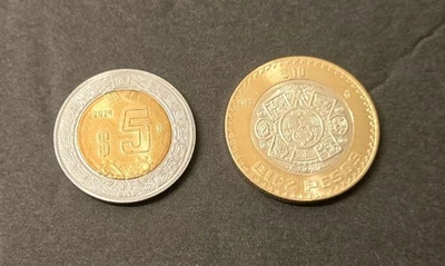 Lot Mexico Coins Bimetallic 5 Pesos 2024 AU 10 Pesos 2025 BU FREE 50c 2019 AU - Image 1 of 4