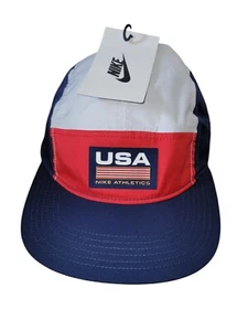 Nike AW84 USA Athletics Flag 5 Panel Swoosh Red/White/Blue Buckle Strapback Hat - Picture 1 of 11