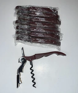 8 X BURGUNDY WAITER CORKSCREW WINE BOTTLE OPENER DOUBLE HINGED LOGO PRIMAL ROOTS - Picture 1 of 3