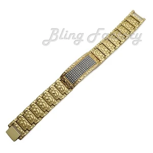 Hip Hop Simulated Diamond Gold Plated Bling Golden Nugget 8.5" Fashion Bracelet - Picture 1 of 4