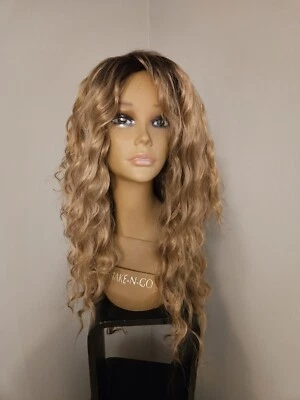 WOMEN'S CURLY CARMEL BLONDE VOLUMINOUS ROOTED HIGHLIGHTS WIG - Image 1 of 4