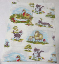 VINTAGE 1940S PRINTED CLOTH RUNNER WITH STAMPED KITTENS DUCKS SHEEP  43" x 16"