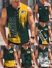 Green Bay Packers Mens Sleeveless Henley T-Shirts Muscle Tank Tops Button Vest