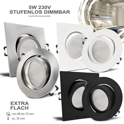LED Decken Einbaustrahler extra flach 35 mm 230V 5W 110° dimmbar Set PREM/CARR-C - Bild 1 von 4