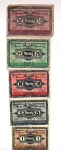 1917 Alemania LAGERGELD juego de 1 5 10 y 25 billetes Phennig Primera Guerra Mundial Brandenburg - Imagen 1 de 2