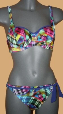 MARKEN-BÜGEL-BIKINI royal-blau-multi-kariert GR.36 38 40 42 CUP B NEU - Bild 1 von 2