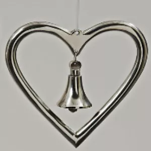 Herz mit Glocke Tischdekoration Kirchendeko Hochzeit Taufe silber 13 x 13 cm - Bild 1 von 5