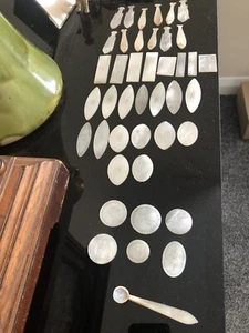 Lot Of 41 Antique Chinese Mother of Pearl Carved Game Counters Plus Mop Spoon - Picture 1 of 6