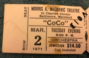 Vtg "CoCo" Original TICKET STUB 3/2/1971 Morris A McChanic Theatre OrchestraSeat - Picture 1 of 8