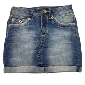 Justice Jeans Girls Denim Jean Mini Skirt Blue Embroidered Pockets Y2K Sz 10 - Picture 1 of 17