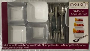 mozaik 96 Piece Mini Appetizer Tasting Set Includes Plates, Bowls, Spoons, Forks - Picture 1 of 9