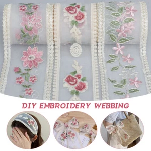 5yds DIY Embroidered Floral Webbing Lace Ribbon Bows Dressmaking & Sewing Decor - Picture 1 of 21