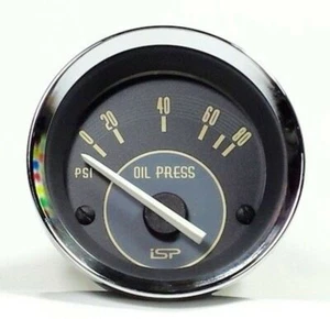 VW ISP WEST VINTAGE SERIES ACCESSORY OIL PRESSURE GAUGE 2-1/16" BEIGE NUMERICALS - Picture 1 of 3