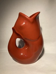 GURGLE POT-Fish Beverage Pitcher/ Vase In Paprika? Stoneware 42 Oz 9.5” - Picture 1 of 9