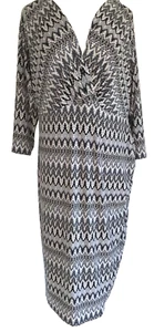 Motherhood Maternity Grey Patterned Dress V-Neck, 3/4 sleeve L Faux Wrap Stretch - Picture 1 of 4