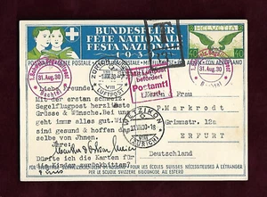 1 Schweiz Segelflugpost 31 aug 1930 Bachtel GS Bundesfeier weiter Erfurt ; 62136 - Bild 1 von 2