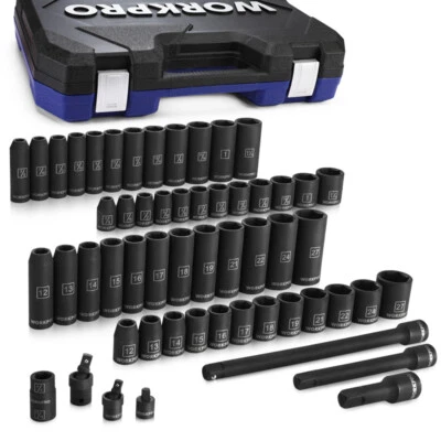 WORKPRO 55PC 1/2" Drive Deep Shallow Impact Socket Set SAE Metric 6 Point Socket - Image 1 of 4