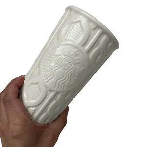Starbucks White Knit Sweater Ceramic Coffee Tumbler 2016 No Lid - Picture 1 of 3