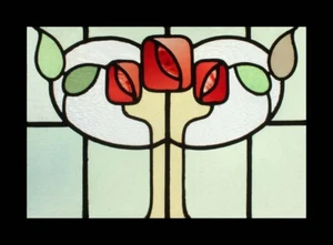 Rare Art Nouveau Mackintosh Rose Flower Tree English Stained Glass Window - Picture 1 of 1
