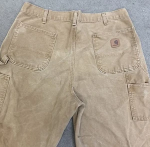 VTG Carhartt Pants Mens 38x33 Duck Brown Dungaree Fit Canvas B11-BRN Distressed - Picture 1 of 9