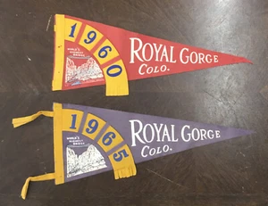 2 Royal Gorge Colorado World's Highest Bridge Pennants (18 x 7 in) CO 1960 & 65 - Picture 1 of 9