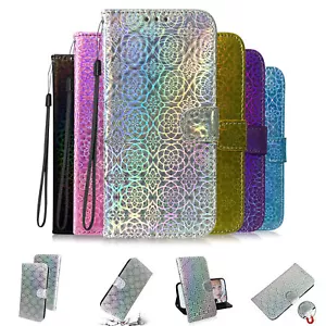 Bling Laser Leather Card Wallet Phone Case For Google Pixel 5 6 7 8 Pro 6A 5A 4A - Picture 1 of 9