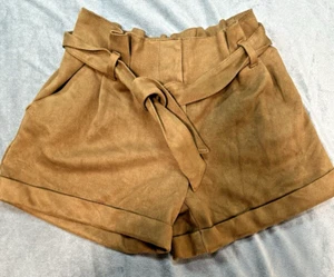 Zara Paperbag Belted Fuax Suede Shorts Girls Sz 8 Western Festival Cowgirl - Picture 1 of 4