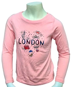 T-shirt maglietta GAP bambina rosa a forma di cuore Londra cotone manica lunga prezzo consigliato £16,99 - Foto 1 di 4