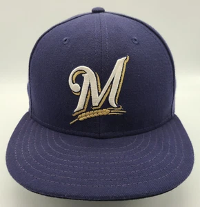 Milwaukee Brewers Navy Blue New Era 59Fifty Fitted Size 7 1/4 Hat Cap M Logo - Picture 1 of 9