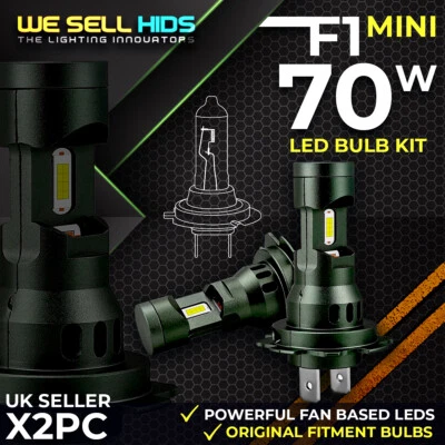 X2 F1 MINI H7 LED HEADLIGHT BULBS 6500K ERROR FREE WHITE 12000LM BUILT IN FAN - Image 1 of 4