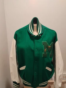 Vintage DeLong Green Wool Blend Varsity Bomber Jacket BAY CITIES USA Made Mens L - Picture 1 of 14