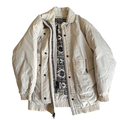 Chaqueta acolchada vintage London Fog Bomber forrada estampado geométrico único para mujer S Foto 1 de 4